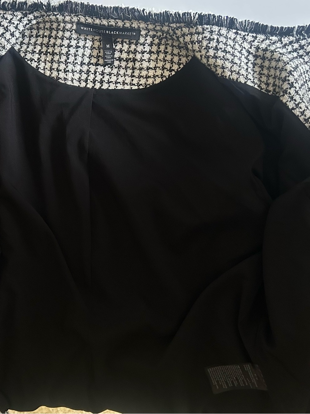 Black & White Tweed Collarless Jacket with Frayed edge detailing - Picture 12 of 17